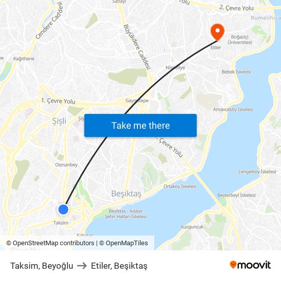 Taksim, Beyoğlu to Etiler, Beşiktaş map