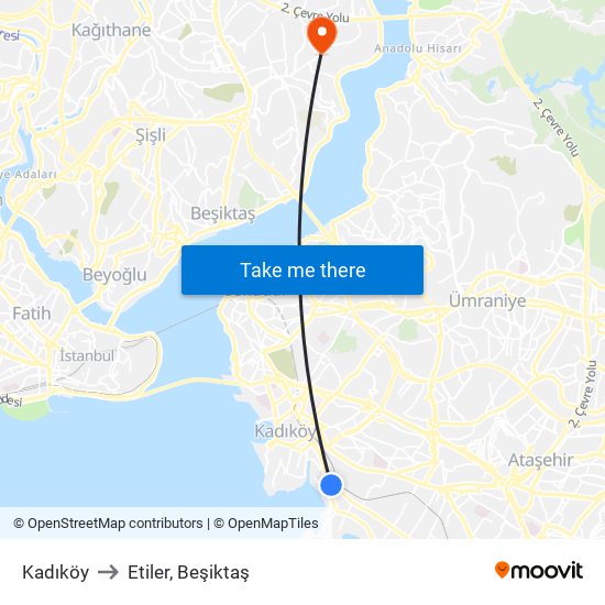 Kadıköy to Etiler, Beşiktaş map