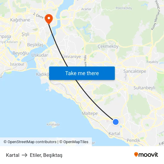 Kartal to Etiler, Beşiktaş map