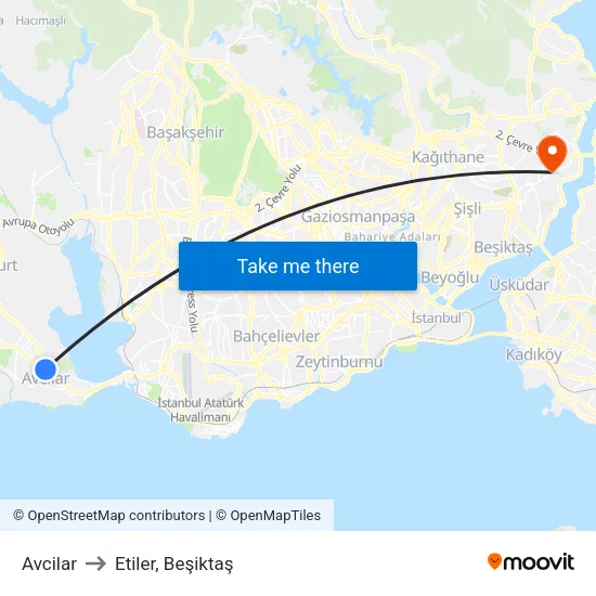 Avcilar to Etiler, Beşiktaş map