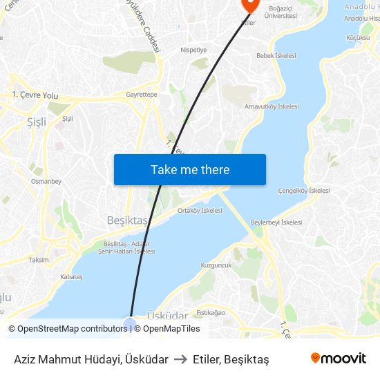 Aziz Mahmut Hüdayi, Üsküdar to Etiler, Beşiktaş map