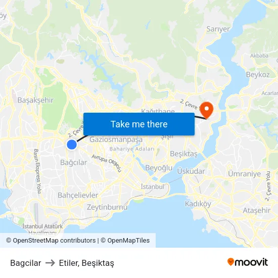 Bagcilar to Etiler, Beşiktaş map