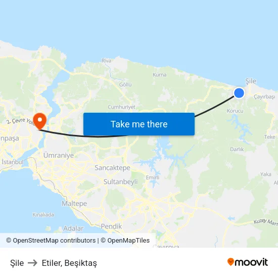 Şile to Etiler, Beşiktaş map