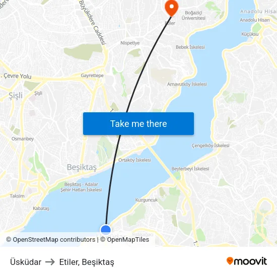 Üsküdar to Etiler, Beşiktaş map