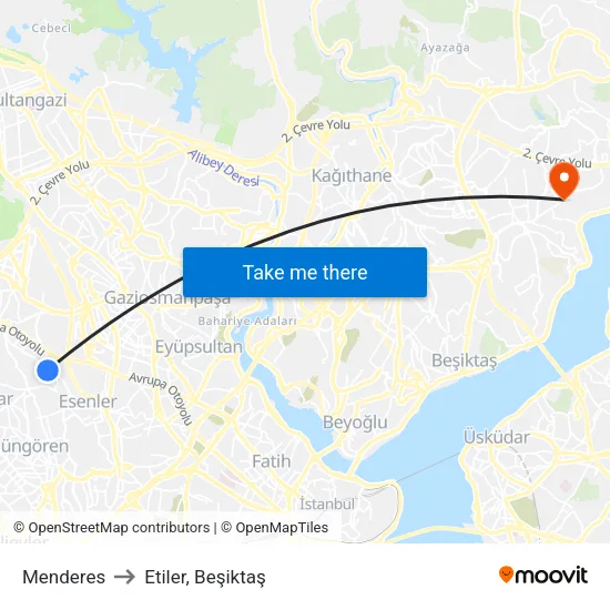 Menderes to Etiler, Beşiktaş map