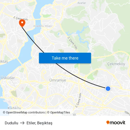 Dudullu to Etiler, Beşiktaş map