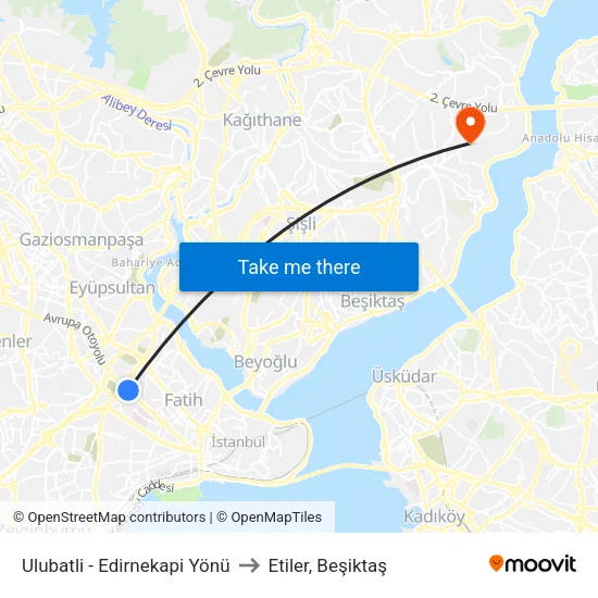 Ulubatli - Edirnekapi Yönü to Etiler, Beşiktaş map