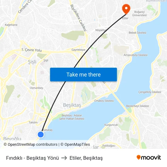 Fındıklı - Beşiktaş Yönü to Etiler, Beşiktaş map