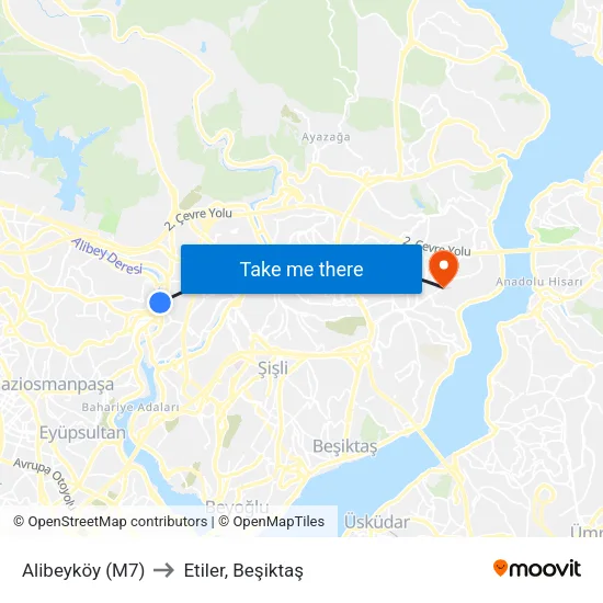 Alibeyköy (M7) to Etiler, Beşiktaş map