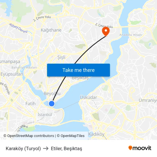 Karaköy (Turyol) to Etiler, Beşiktaş map