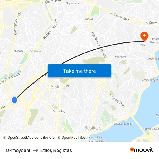 Okmeydanı to Etiler, Beşiktaş map