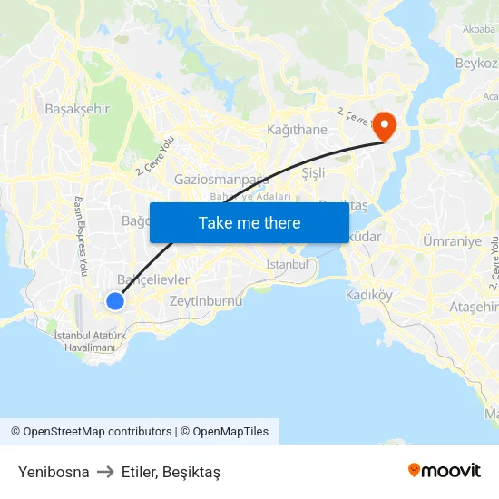 Yenibosna to Etiler, Beşiktaş map