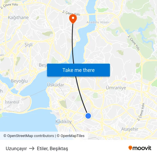 Uzunçayır to Etiler, Beşiktaş map