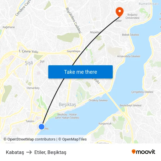 Kabataş to Etiler, Beşiktaş map