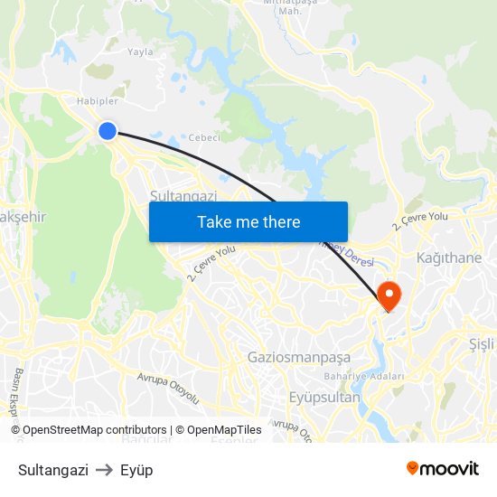 Sultangazi to Eyüp map
