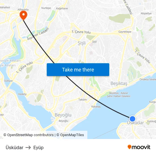 Üsküdar to Eyüp map