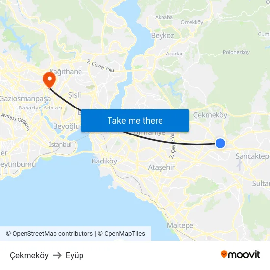 Çekmeköy to Eyüp map