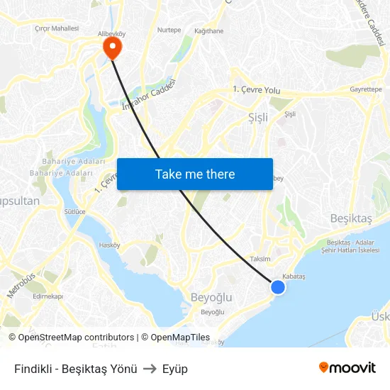 Fındıklı - Beşiktaş Yönü to Eyüp map