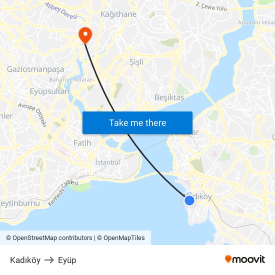 Kadıköy to Eyüp map