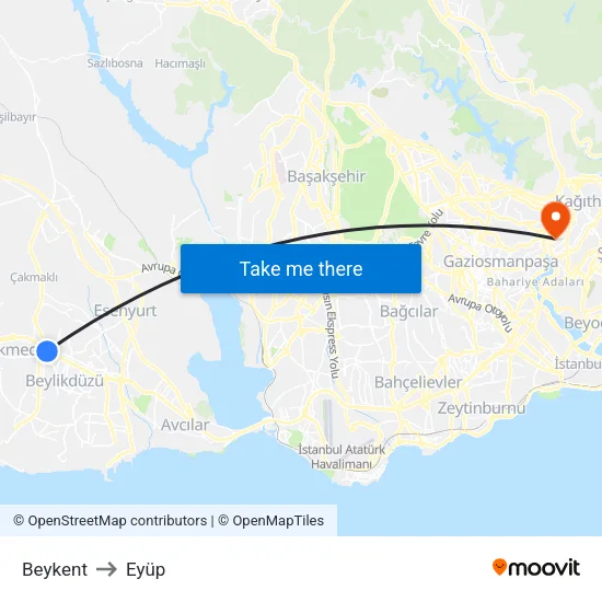 Beykent to Eyüp map