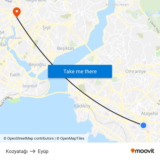Kozyatağı to Eyüp map
