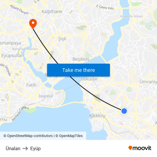 Ünalan to Eyüp map