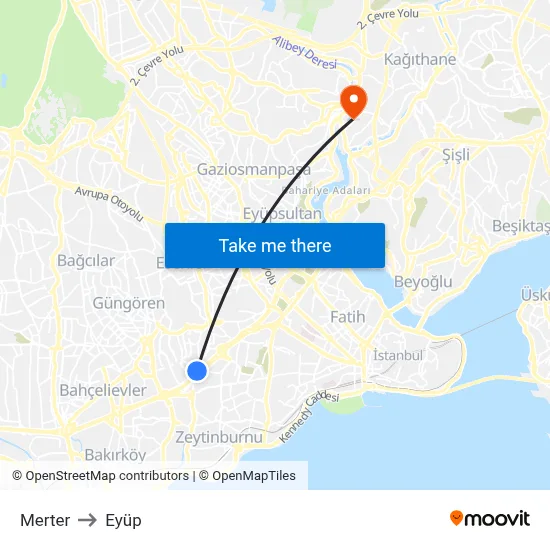 Merter to Eyüp map