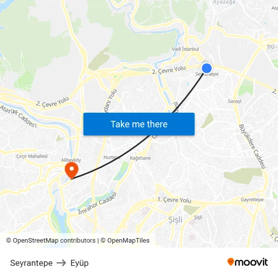 Seyrantepe to Eyüp map