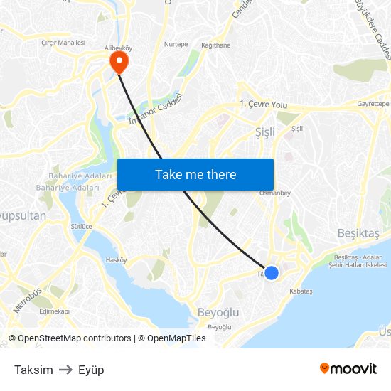 Taksim to Eyüp map