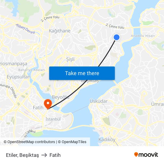 Etiler, Beşiktaş to Fatih map