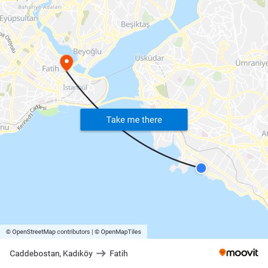 Caddebostan, Kadıköy to Fatih map