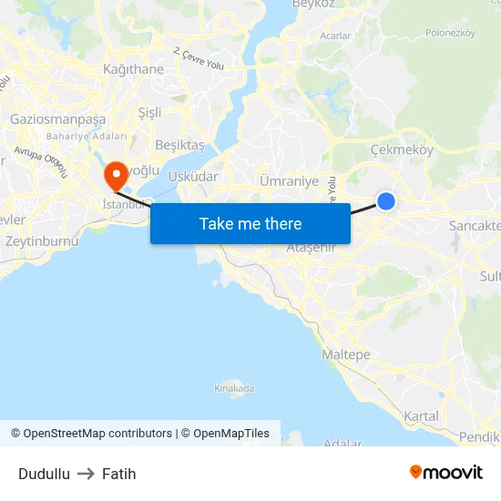 Dudullu to Fatih map