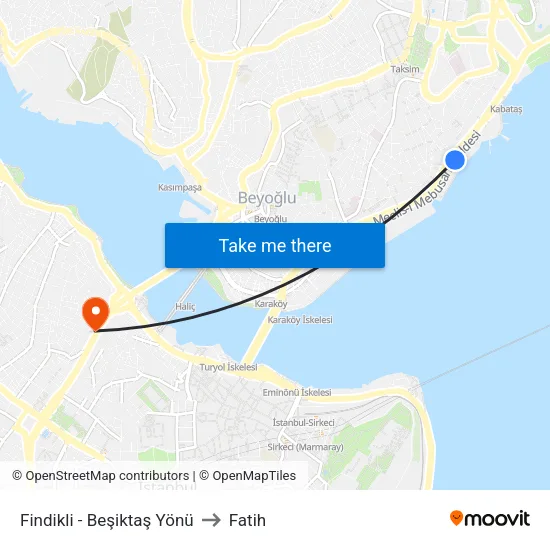 Fındıklı - Beşiktaş Yönü to Fatih map