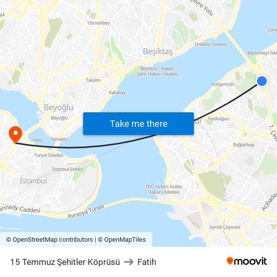15 Temmuz Şehitler Köprüsü to Fatih map
