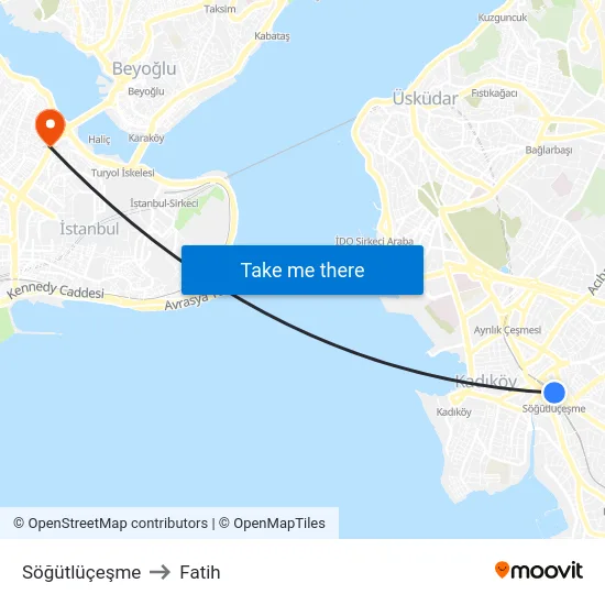Söğütlüçeşme to Fatih map