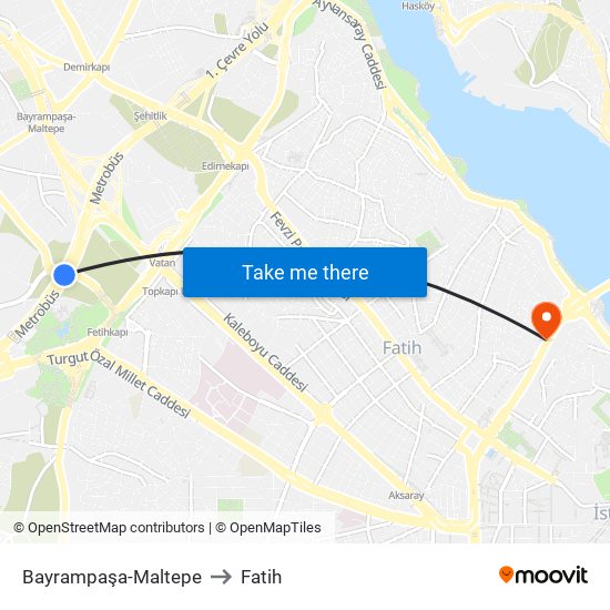 Bayrampaşa-Maltepe to Fatih map