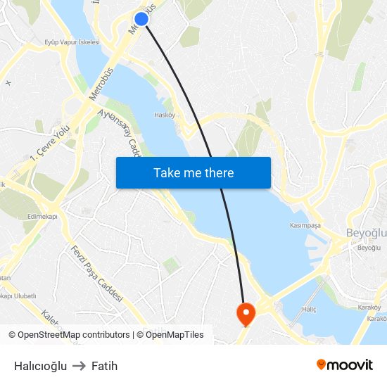 Halıcıoğlu to Fatih map