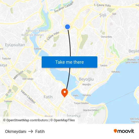 Okmeydanı to Fatih map