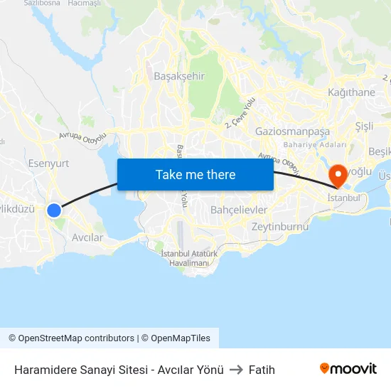 Haramidere Sanayi Sitesi - Avcılar Yönü to Fatih map