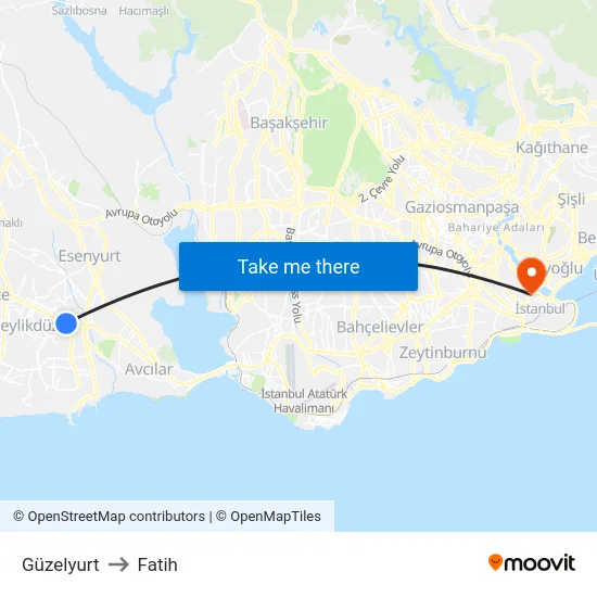 Güzelyurt to Fatih map