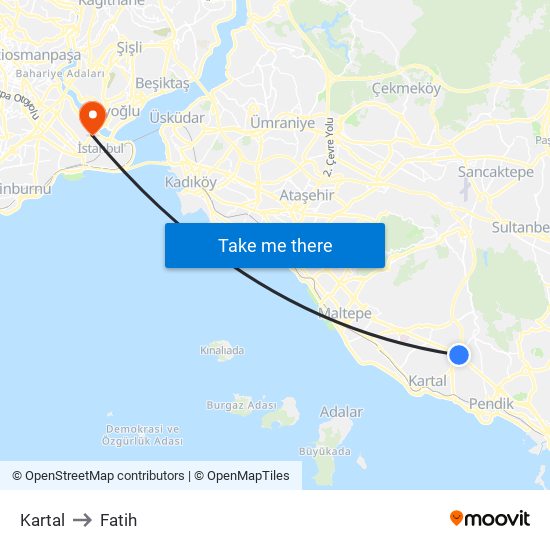 Kartal to Fatih map