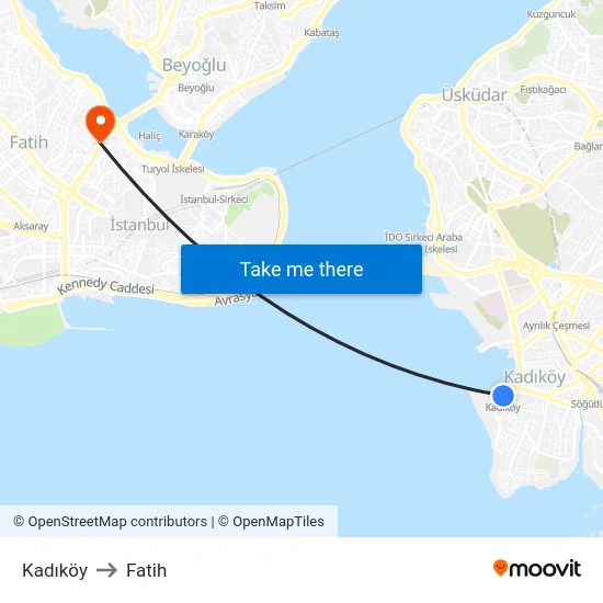 Kadıköy to Fatih map