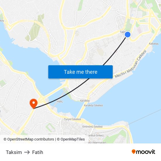 Taksim to Fatih map