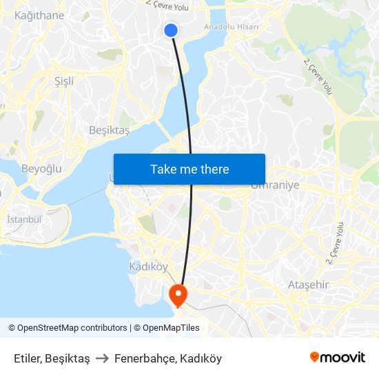 Etiler, Beşiktaş to Fenerbahçe, Kadıköy map