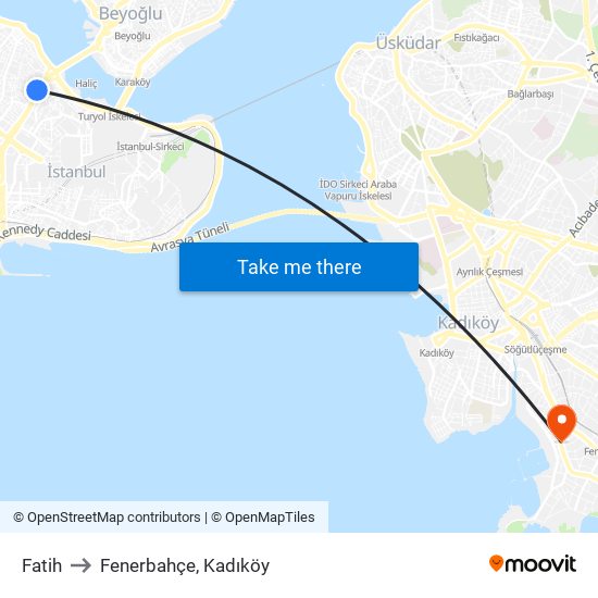 Fatih to Fenerbahçe, Kadıköy map