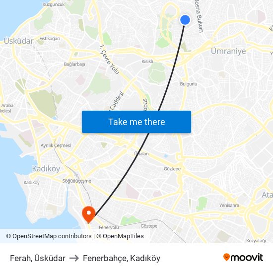 Ferah, Üsküdar to Fenerbahçe, Kadıköy map