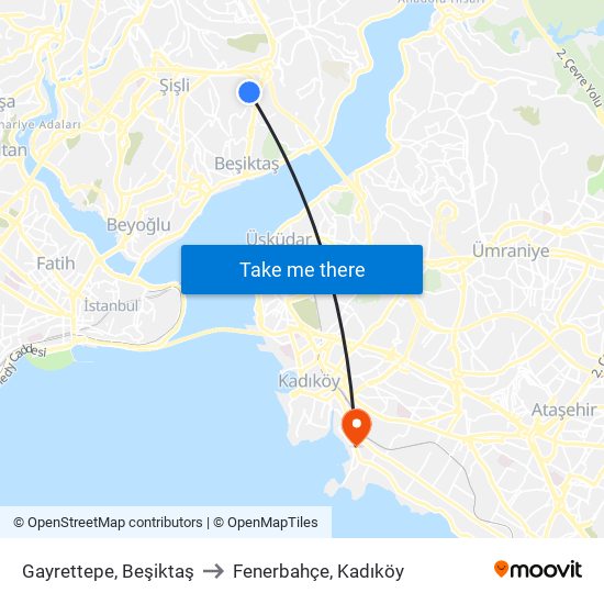 Gayrettepe, Beşiktaş to Fenerbahçe, Kadıköy map