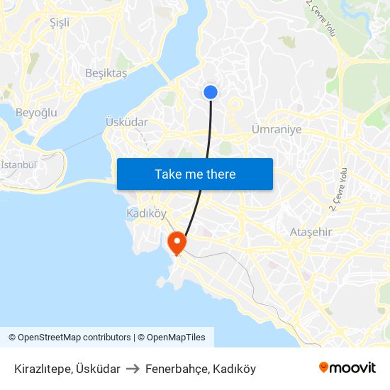 Kirazlıtepe, Üsküdar to Fenerbahçe, Kadıköy map