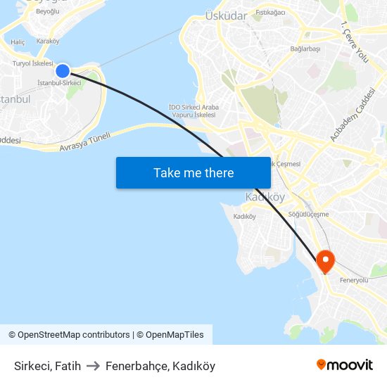 Sirkeci, Fatih to Fenerbahçe, Kadıköy map