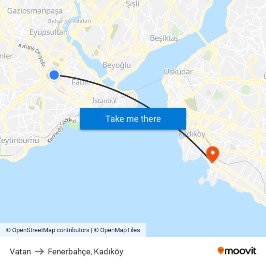 Vatan to Fenerbahçe, Kadıköy map